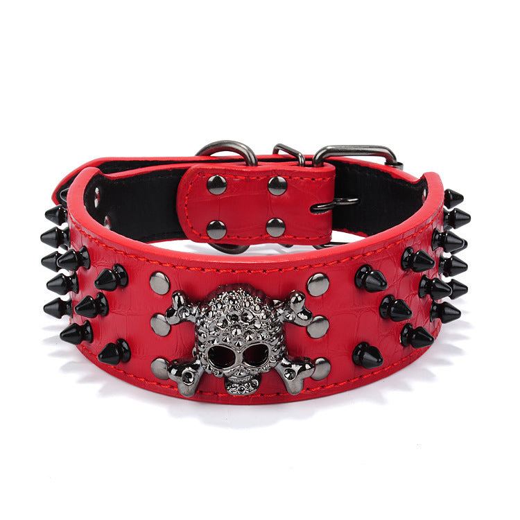 Skull Pet Collar – Round Head Nail Dog Collar in PU Leather, Multiple Colors &amp; Sizes