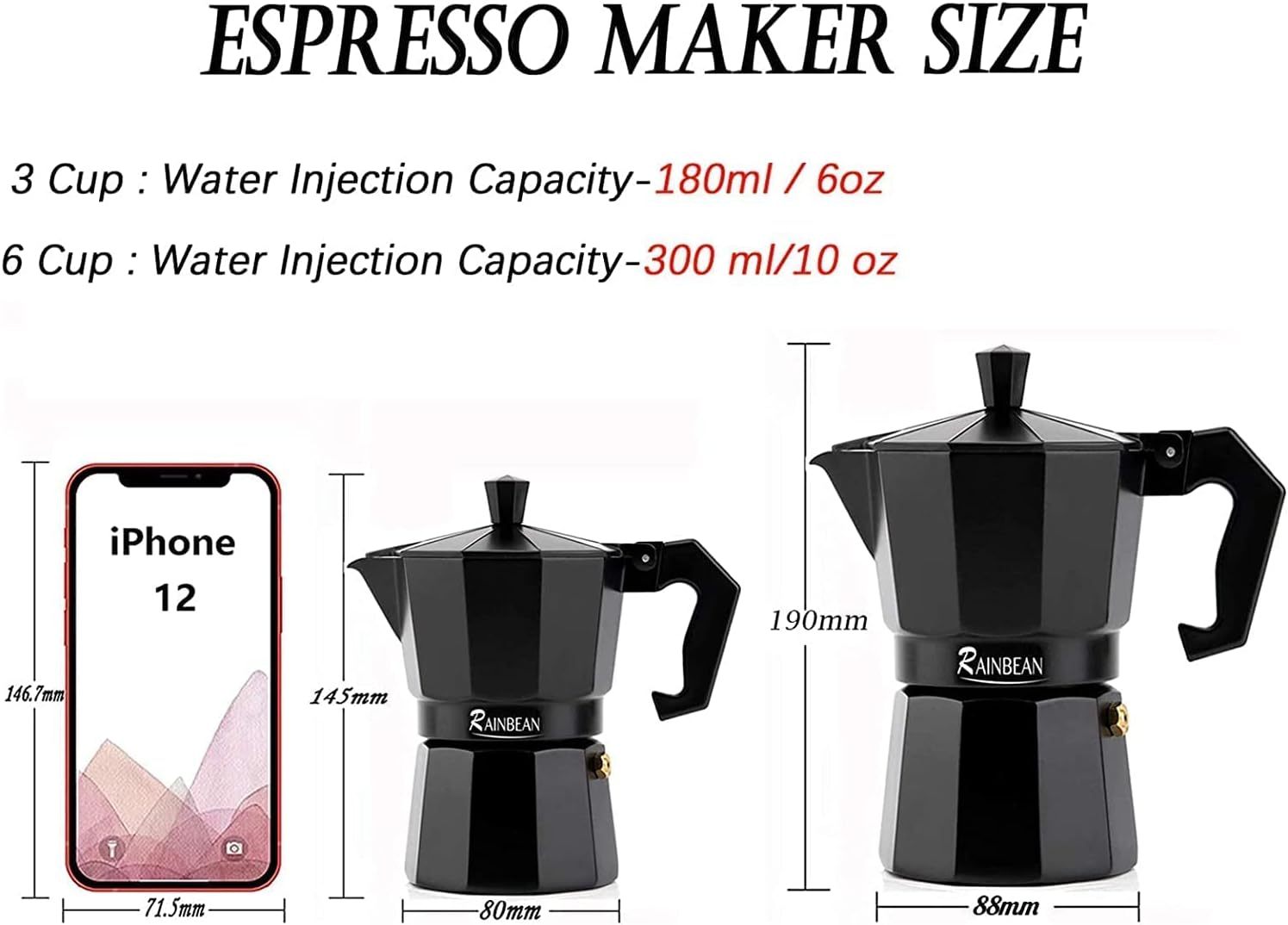 Classic Italian Stovetop Espresso Maker – Moka Pot Percolator for Authentic Espresso, 3 &amp; 6 Cup Aluminum Coffee Maker