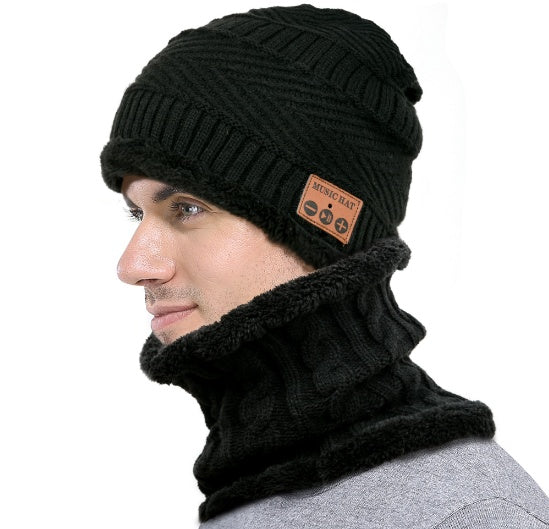 Bluetooth Hat Bib Plush Knit Hat – Warm Wool Hat with Stereo Bluetooth V4.2 Speakers