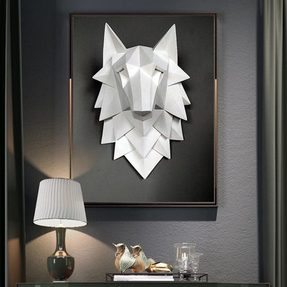 3D Abstract Wolf Head Sculpture – Handmade Resin Wall Decoration