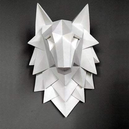 3D Abstract Wolf Head Sculpture – Handmade Resin Wall Decoration