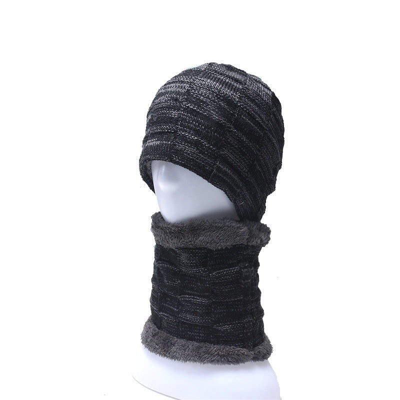 Hat Collar Set Plus Velvet Knit Hat – Warm Wool Winter Set for Men &amp; Women