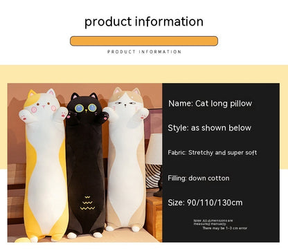 Cat Long Pillow Plush Toy – Soft Cuddly Body Pillow for Comfort &amp; Decor