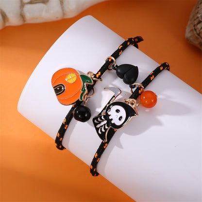 Halloween Pumpkin Ghost Love Magnetic Couple Rope Bracelet – Halloween Themed Couples Jewelry