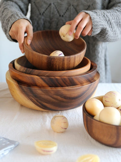 Acacia Wooden Bowl - Handcrafted Wooden Tableware for Tea &amp; Dining (Multiple Sizes Available)