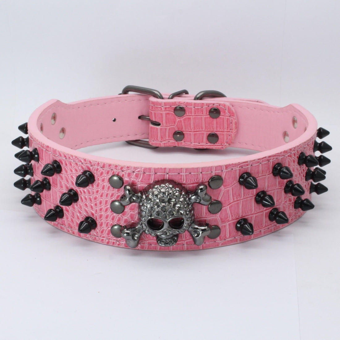 Skull Pet Collar – Round Head Nail Dog Collar in PU Leather, Multiple Colors &amp; Sizes