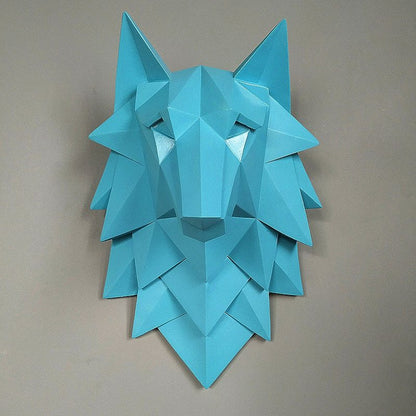 3D Abstract Wolf Head Sculpture – Handmade Resin Wall Decoration