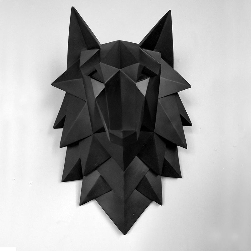 3D Abstract Wolf Head Sculpture – Handmade Resin Wall Decoration