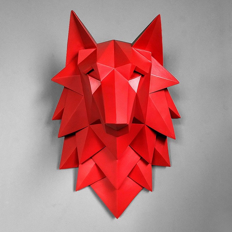 3D Abstract Wolf Head Sculpture – Handmade Resin Wall Decoration