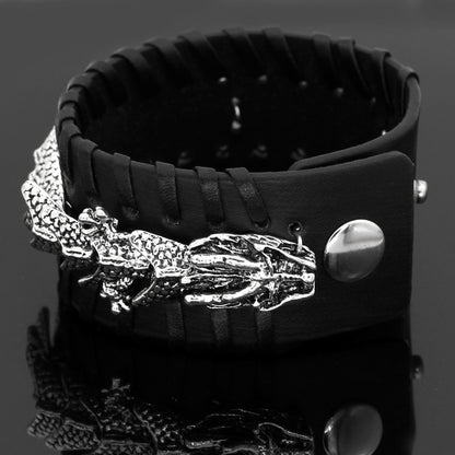 Viking Pirate Celtic Dragon Bracelet – Retro Leather &amp; Alloy Unisex Bracelet