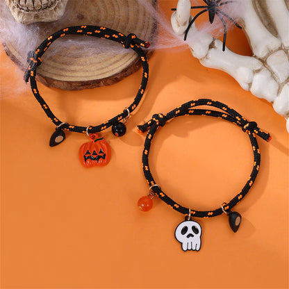 Halloween Pumpkin Ghost Love Magnetic Couple Rope Bracelet – Halloween Themed Couples Jewelry