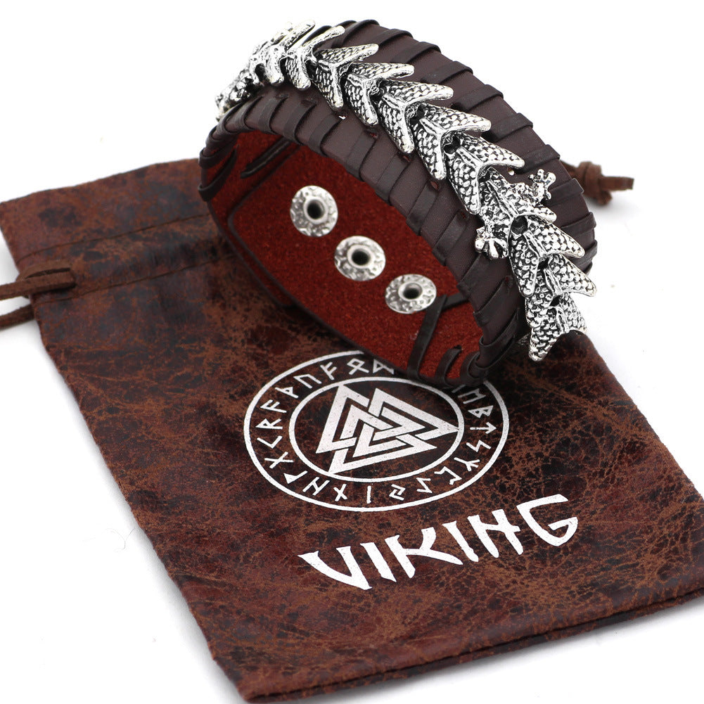 Viking Pirate Celtic Dragon Bracelet – Retro Leather &amp; Alloy Unisex Bracelet