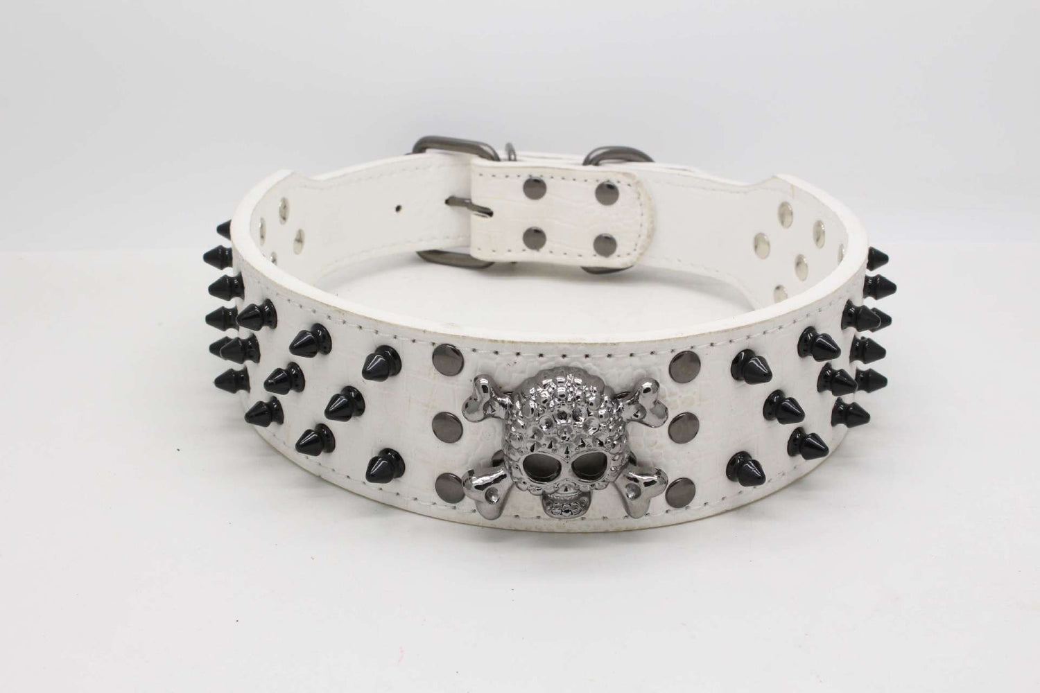 Skull Pet Collar – Round Head Nail Dog Collar in PU Leather, Multiple Colors &amp; Sizes