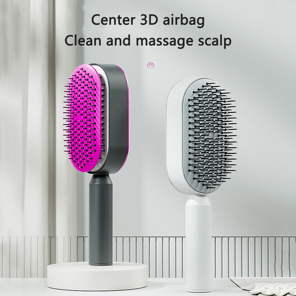 Self-Cleaning Hair Brush with Air Cushion &amp; Scalp Massage – Anti-Static Hairbrush for All Hair Types