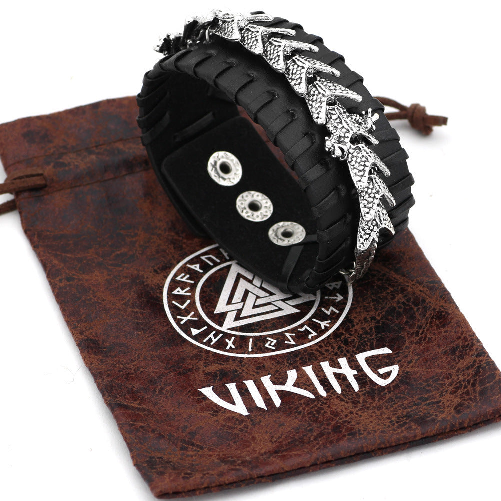 Viking Pirate Celtic Dragon Bracelet – Retro Leather &amp; Alloy Unisex Bracelet