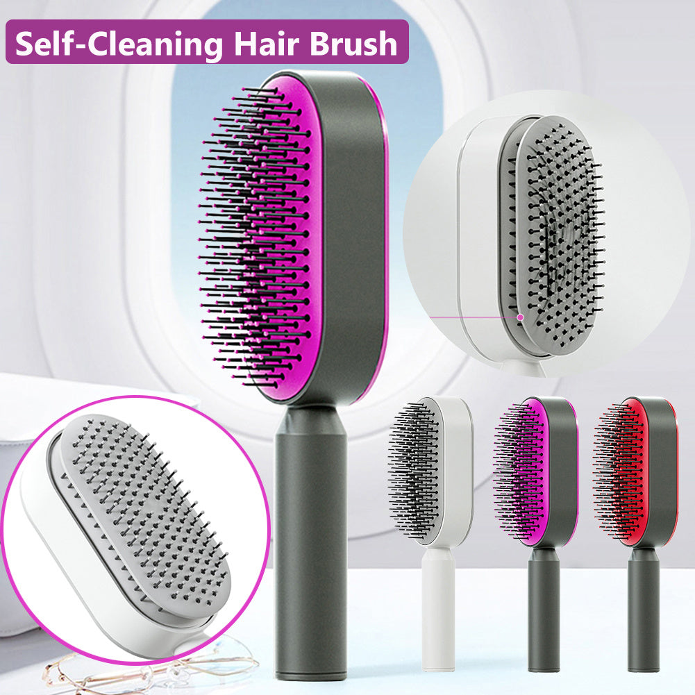 Self-Cleaning Hair Brush with Air Cushion &amp; Scalp Massage – Anti-Static Hairbrush for All Hair Types