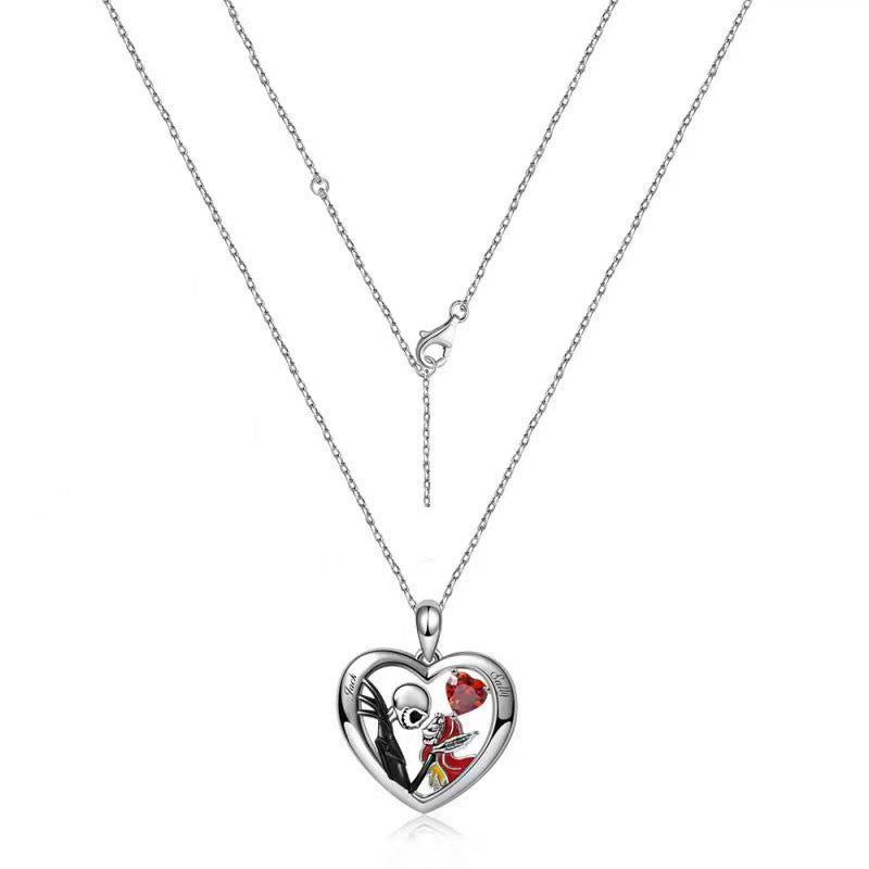 Halloween Heart-shaped Skull Necklace with Rhinestones – Couple Love Clavicle Necklace for Men &amp; Women