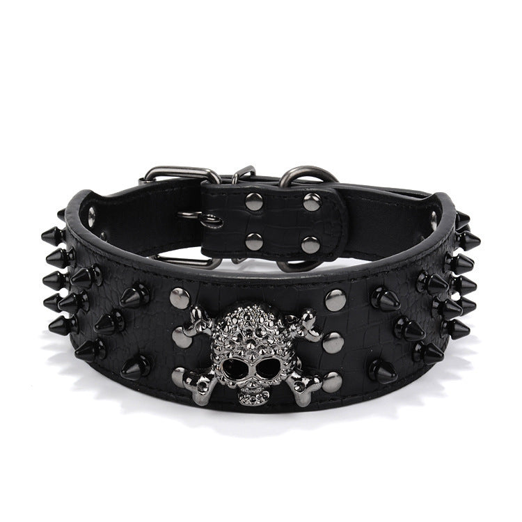 Skull Pet Collar – Round Head Nail Dog Collar in PU Leather, Multiple Colors &amp; Sizes