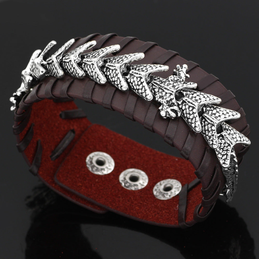 Viking Pirate Celtic Dragon Bracelet – Retro Leather &amp; Alloy Unisex Bracelet