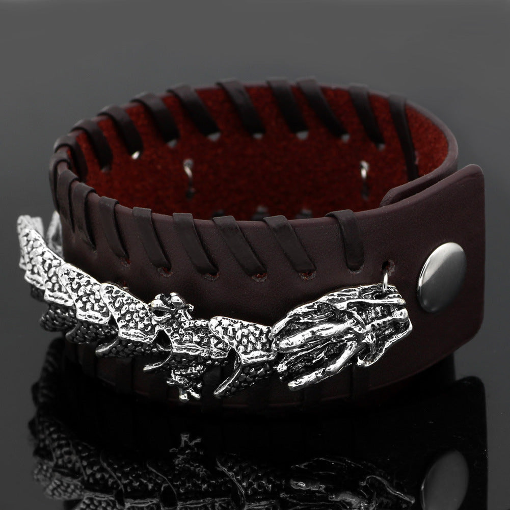 Viking Pirate Celtic Dragon Bracelet – Retro Leather &amp; Alloy Unisex Bracelet