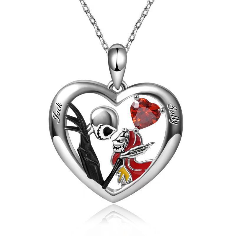 Halloween Heart-shaped Skull Necklace with Rhinestones – Couple Love Clavicle Necklace for Men &amp; Women